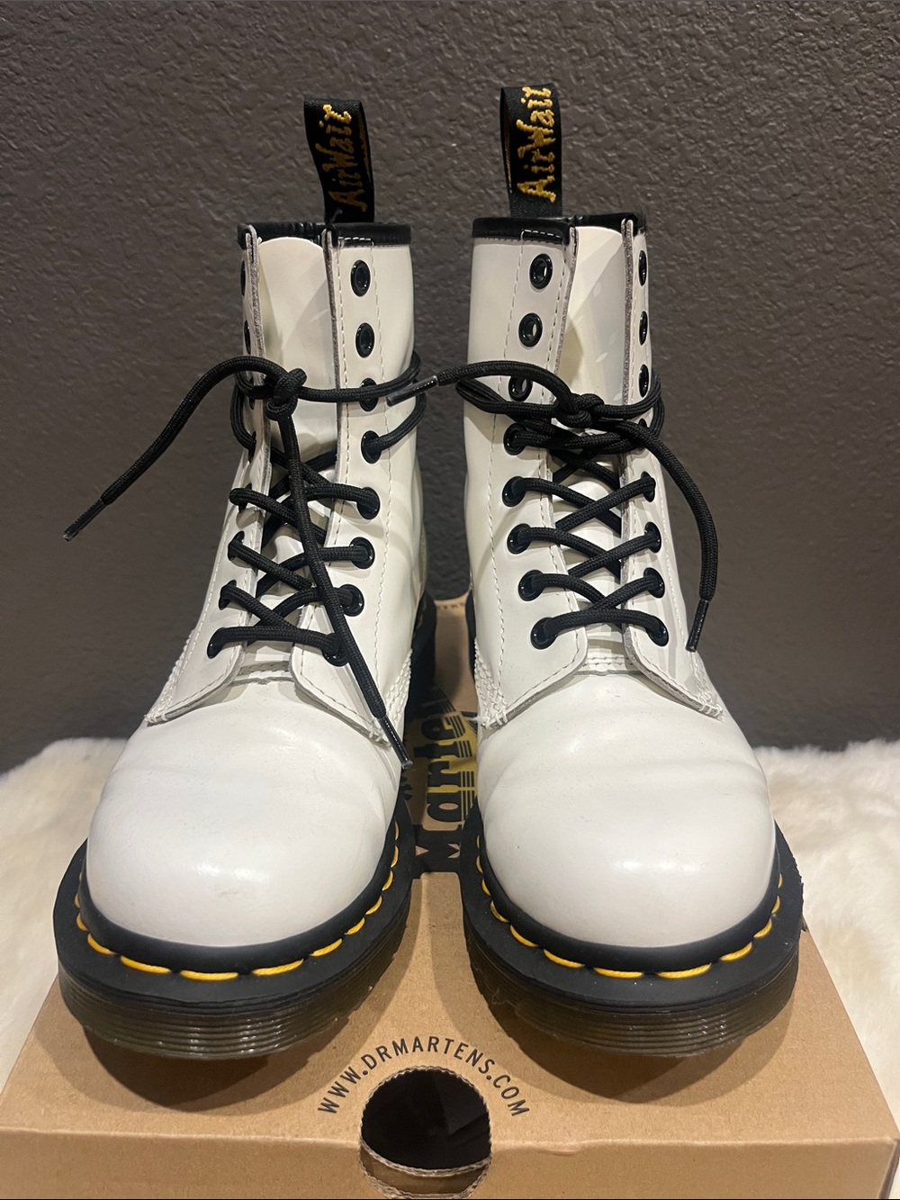 Dr martens white leather lace up boot